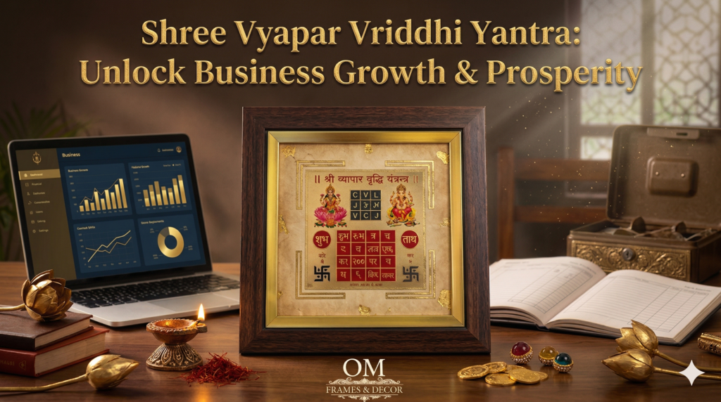 Shree Vyapar Vriddhi Yantra gold plated decorative frame for office.